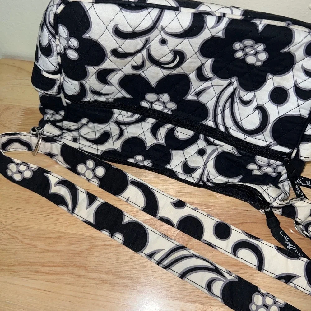 Vera Bradley Night and Day Quilted Floral Crossbody Bag Black White Shoulder Bag